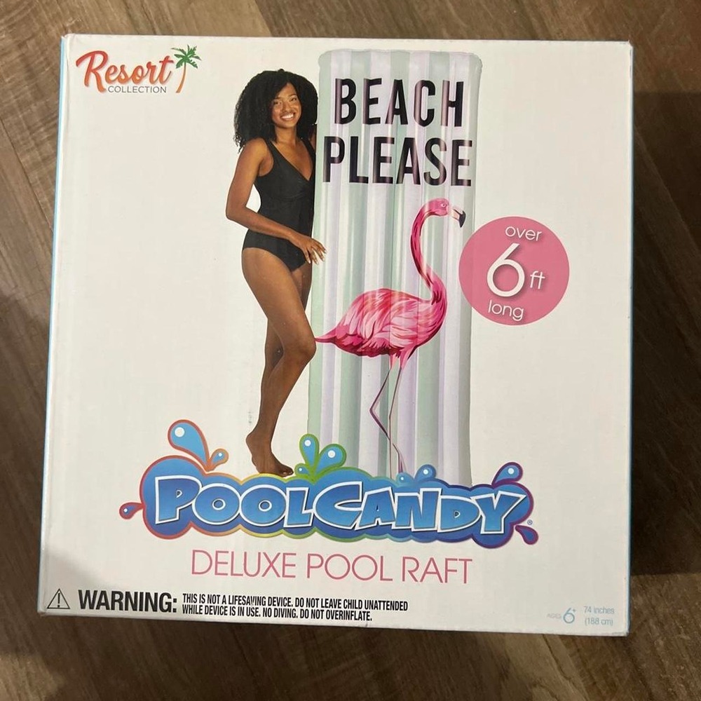 PoolCandy Beach Please Flamingo Deluxe Pool Raft Float Over 6 Ft Long Inflatable